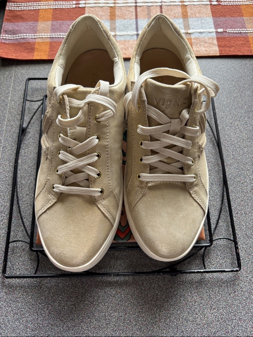 Vionic Light Beige Suede Lace-Up Sneakers